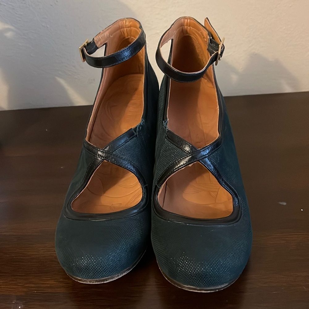 Anthropologie Black Textured Cutout Ankle-Strap Heels